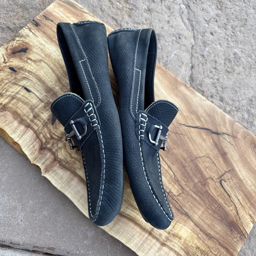 Saks Fifth Avenue Navy Blue Pebbled Leather Horse Bit Driving Shoe 10.5 Men‎ - Picture 2 of 7